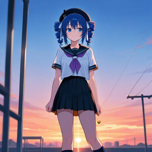 Twilight Schoolgirl with Blue Hair