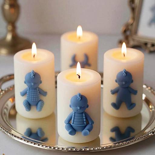 Intricate Blue Baby Boy Candles Close-Up