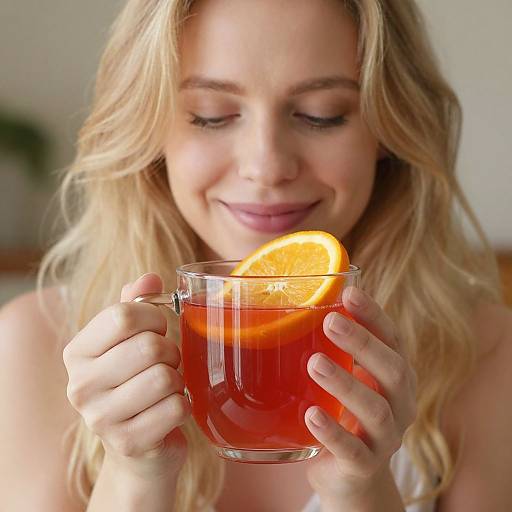 Blonde Woman with Fruit Tea