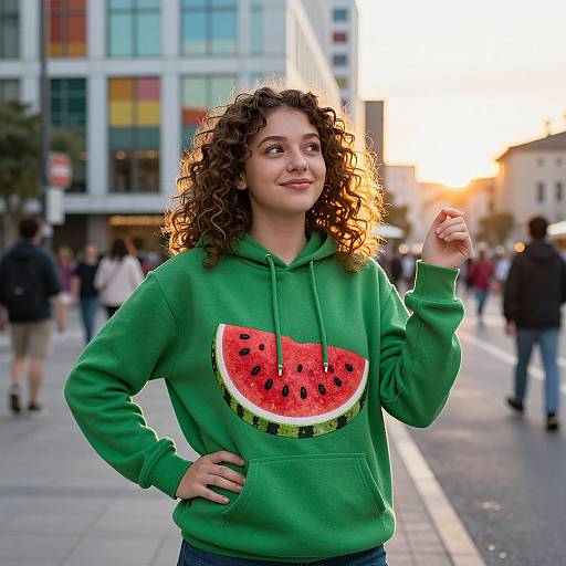Joyful Woman in Watermelon Hoodie
