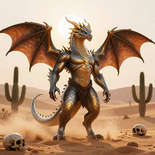 Epic Anthro Dragon in Desert Storm