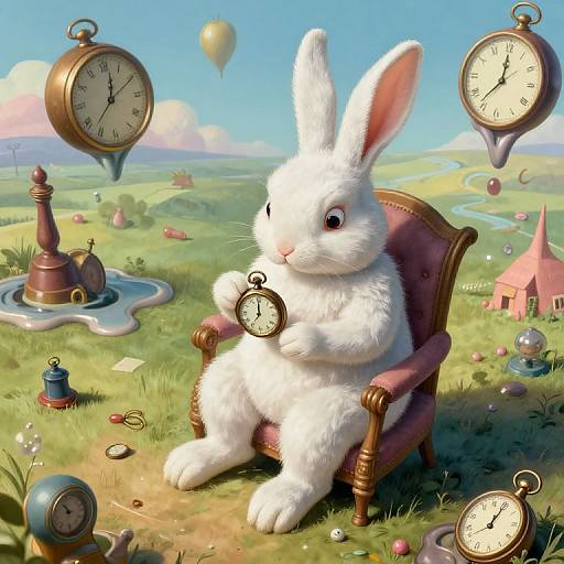 Surreal Rabbit with Melting Timepieces