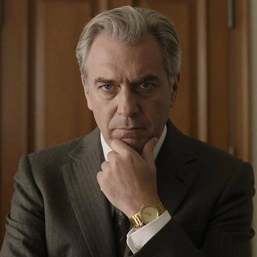 Intense Middle-Aged Man in Pinstripe Suit