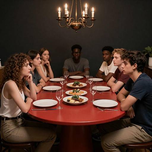 Gathering in a Dimly Lit Dining Room