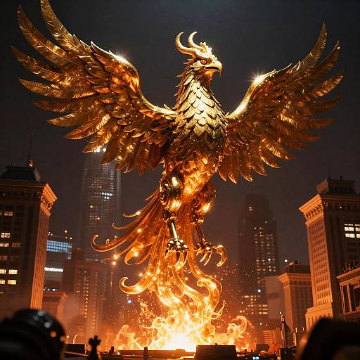Gilded Mechanized Phoenix Over Molten City