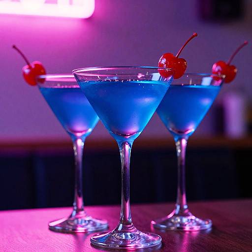 Vibrant Blue Cocktails in Neon Lights