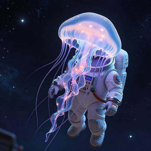 Bioluminescent Jellyfish in Spacesuit