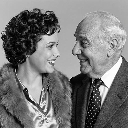 Smiling Older Man and Young Woman in Black and White