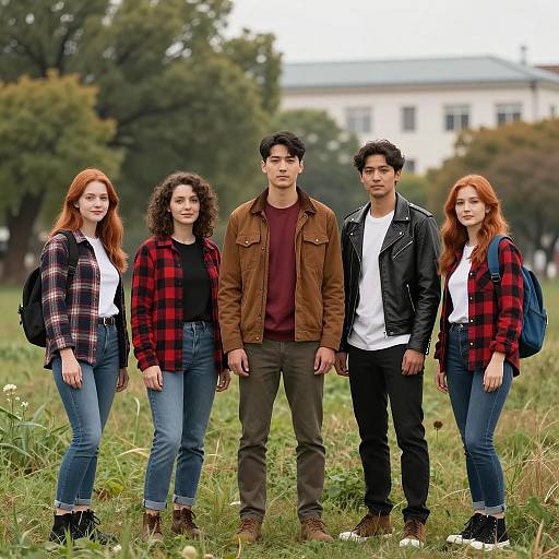 Group of Five in a Grassy Field