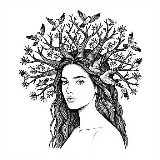 Woman with Tree Hair and Birds