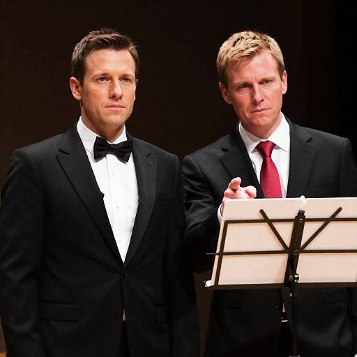 Formal Duo in Tuxedos with Music Stand