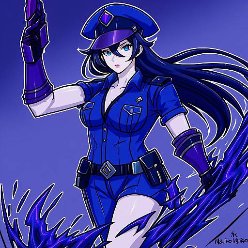Illustration of Arcane caitlyn, league of legends in the style of Hiro (hirohiro31)