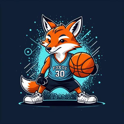 Cartoon Fox Playing Basketball