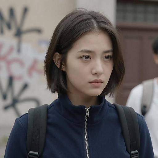 Portrait of Woman Against Graffiti Wall