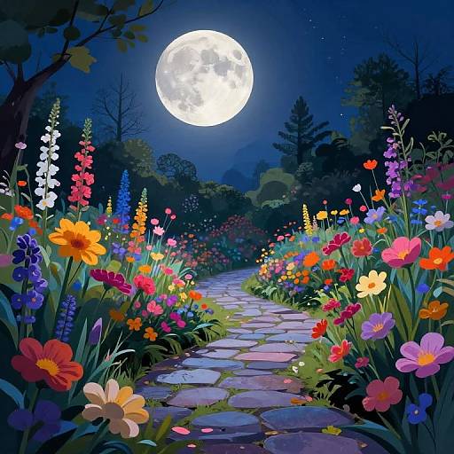 Magical Moonlit Garden Illustration