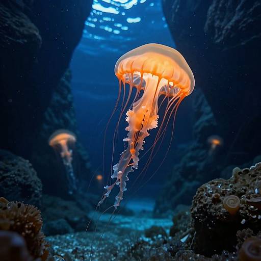 Glowing Jellyfish in Underwater Cave