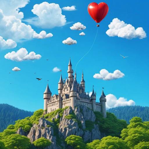 Charming Landscape with Heart and Balloons