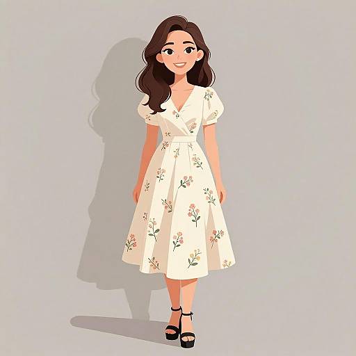 Vintage Woman in Ivory Tea Dress