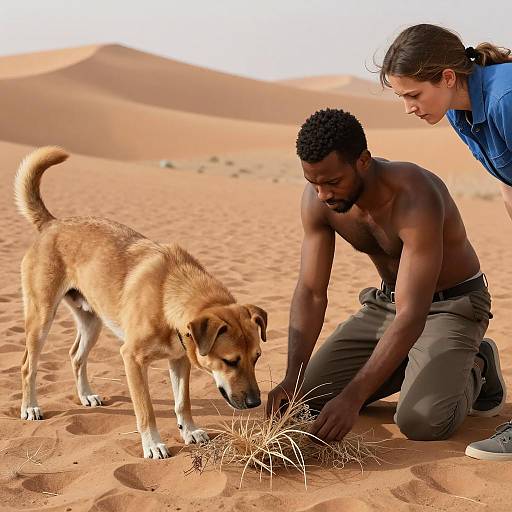 Desert Scene with Dog and Explorers