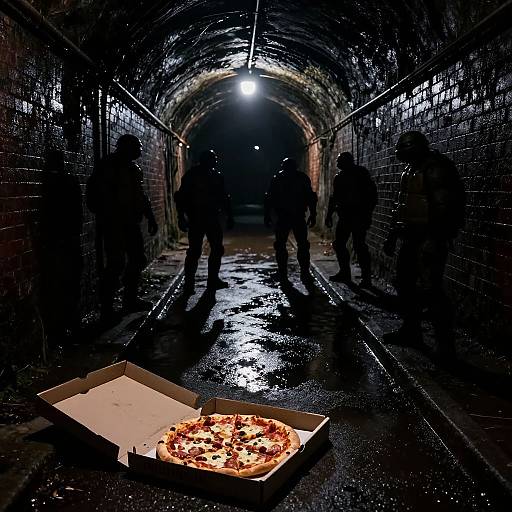 Dark Sewer Scene with TMNT Silhouettes