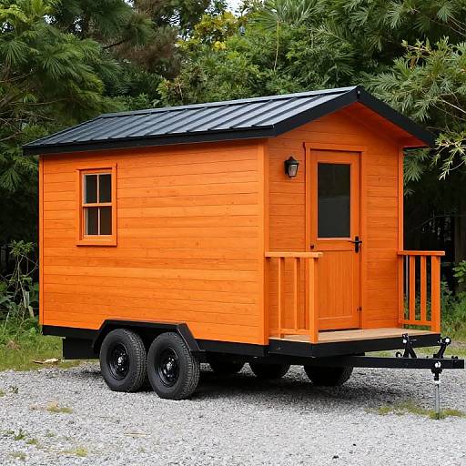 Compact Orange Tiny House on Wheels