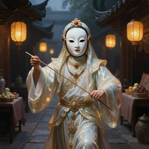 Porcelain Mask Puppeteer in Floating Bazaar