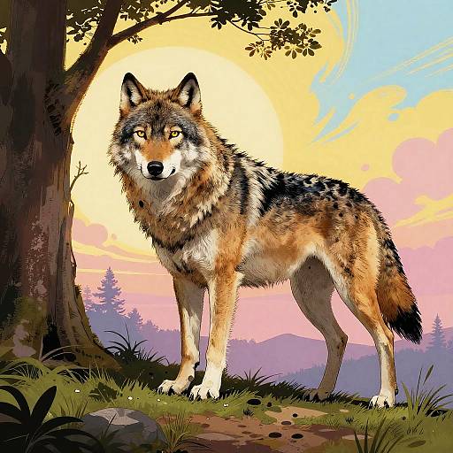 Romantic Wolf Illustration with Pop Art