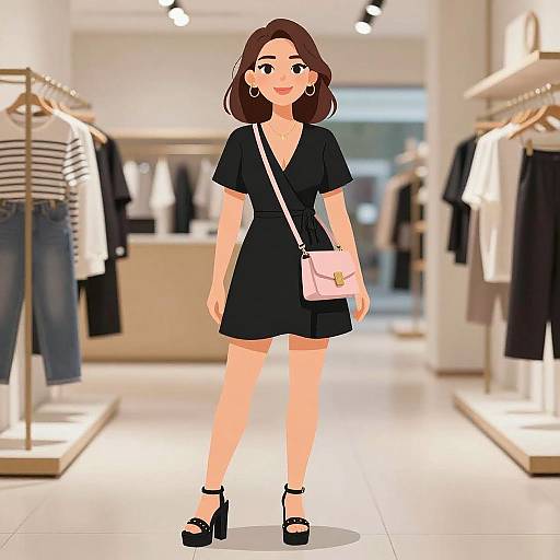 Smiling Woman in Chic Black Dress