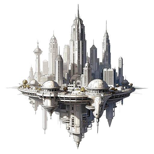 Minimalist Cyberpunk Floating City