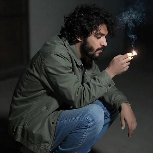 Moody Smoky Portrait: Man with Cigarette