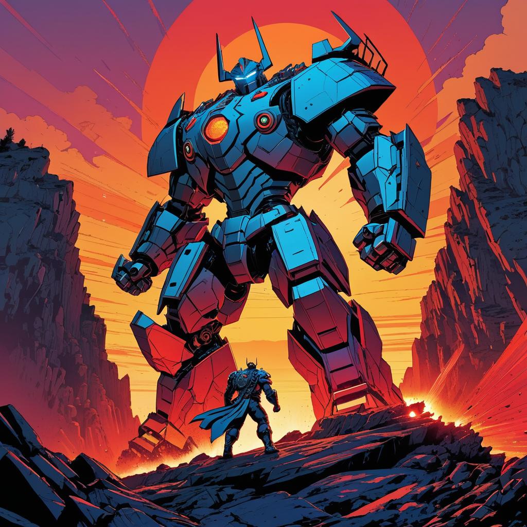 Epic Robot vs Monster Showdown at Sunset