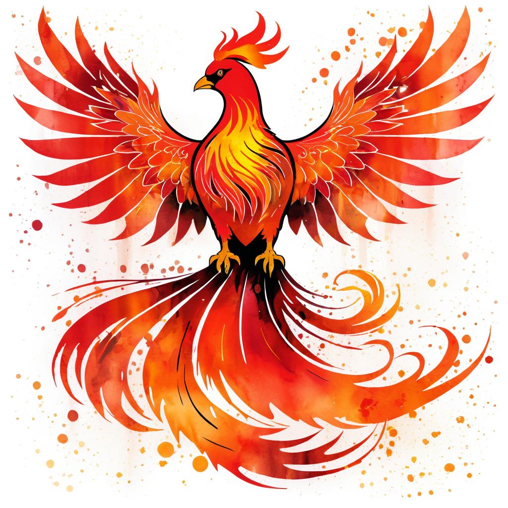 Fiery Phoenix Clipart in Watercolor Style