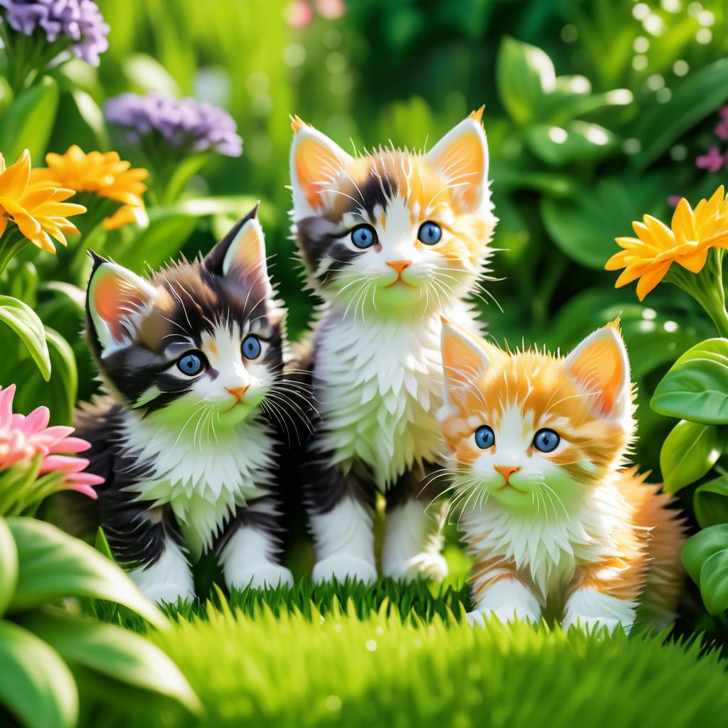 Playful Kittens in Lush Garden