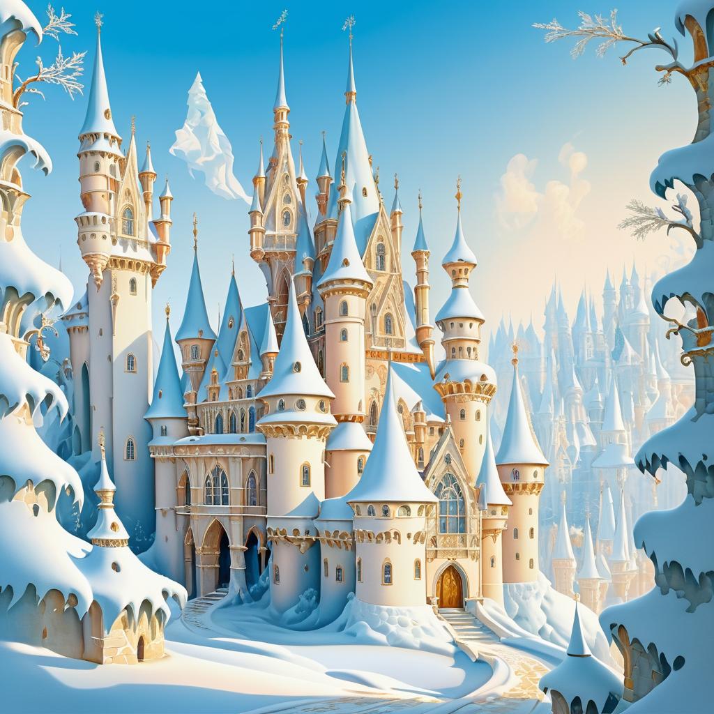 Whimsical Fairy Tale Castle in Snow