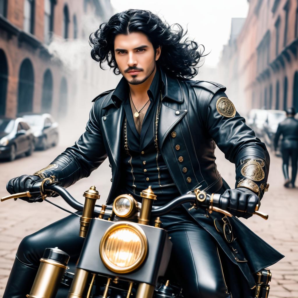 Steampunk Motorcycle Adventure with Dashing Man