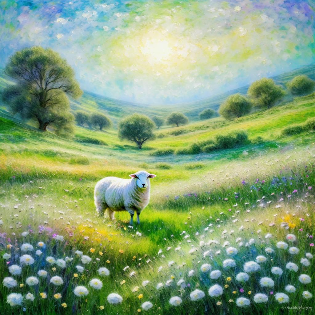 Serene Impressionist Meadow with Sheep