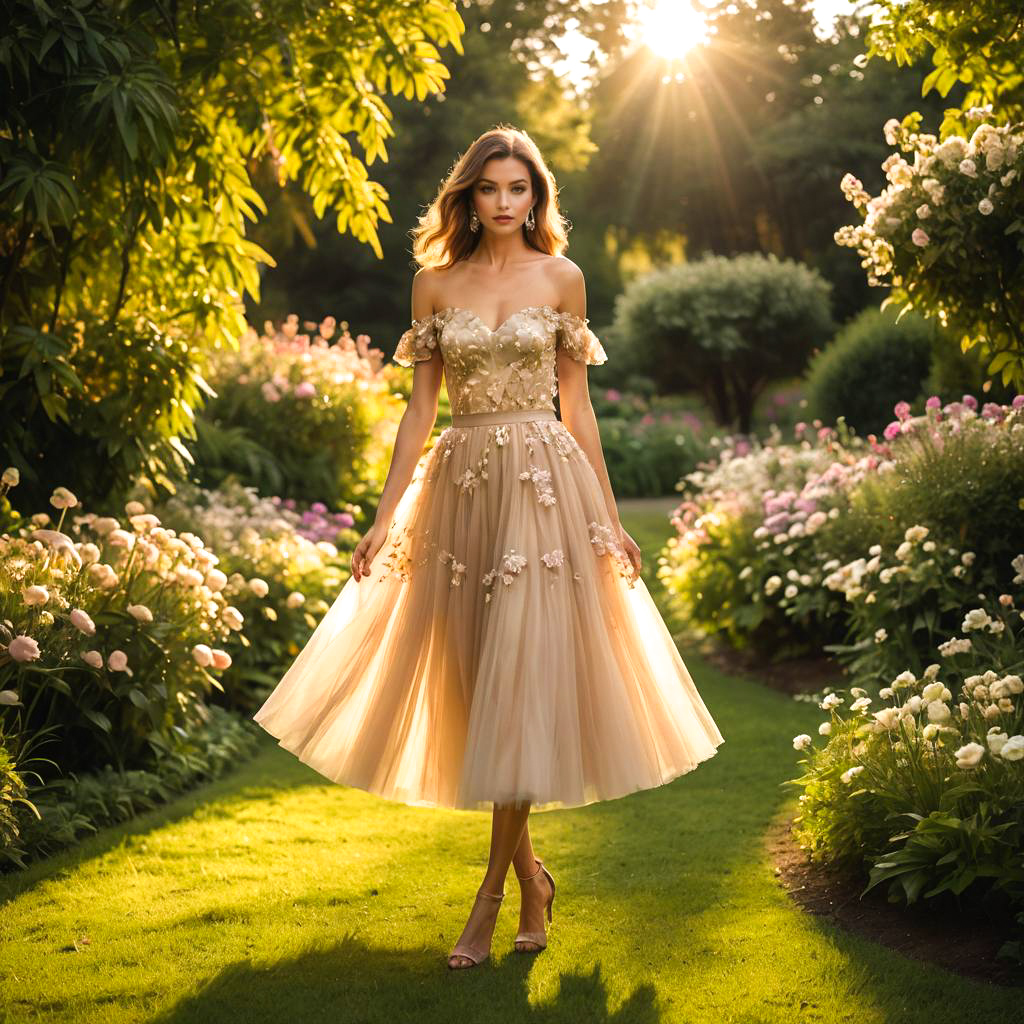 Elegant Fashion Model in Garden Setting