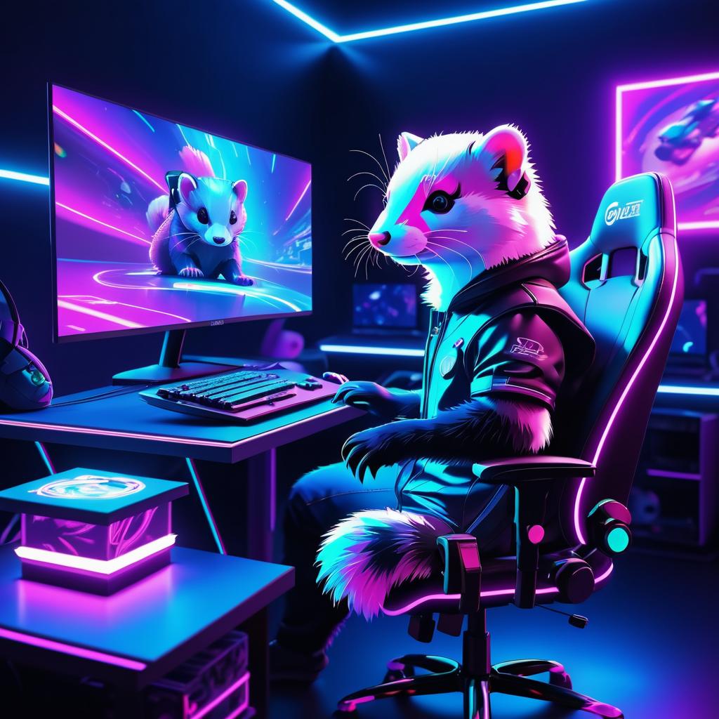 Majestic Ferret Gaming in Neon Lights