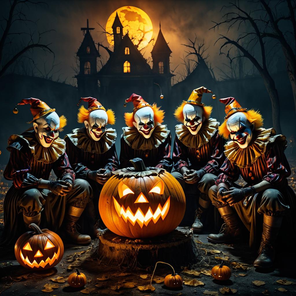 Haunting Clowns Around a Decaying Pumpkin