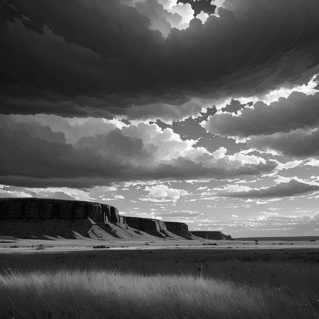 Dramatic Black-and-White Rolling Prairie Scene