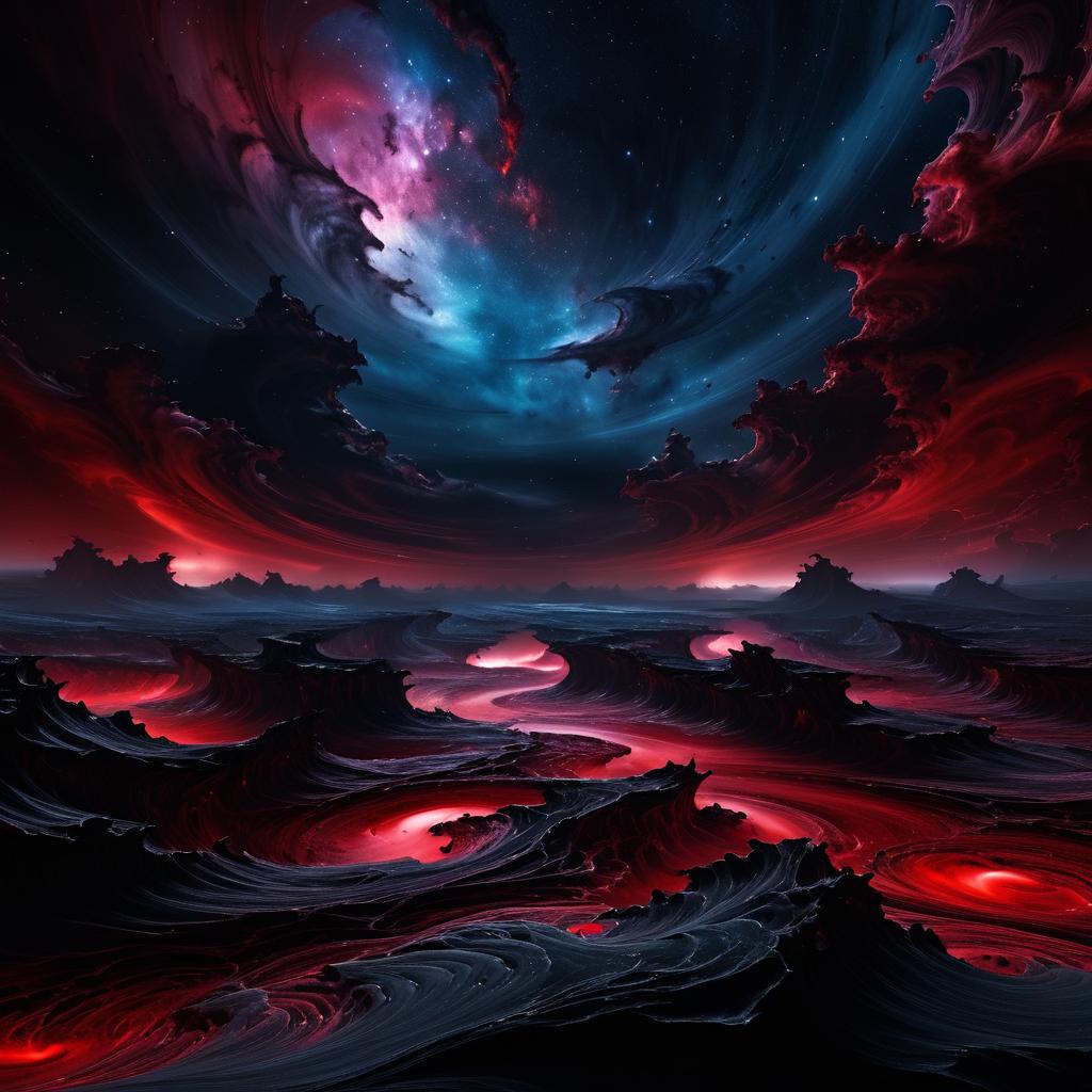 Eerie Cosmic Scene with Red Currents