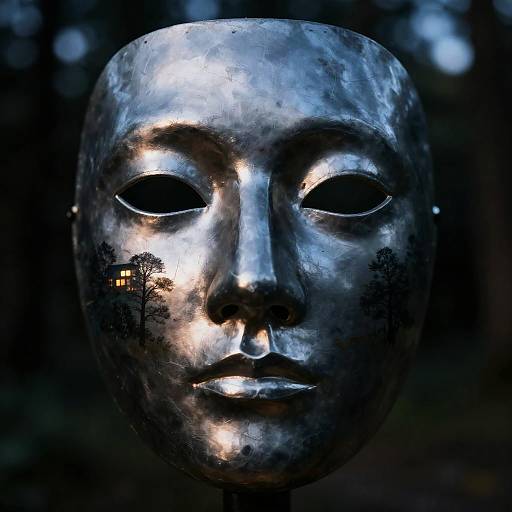 Surreal Twilight Landscape with Metallic Mask