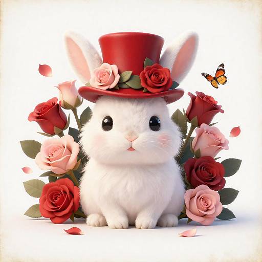 Fluffy Bunny Wearing Rose Top Hat