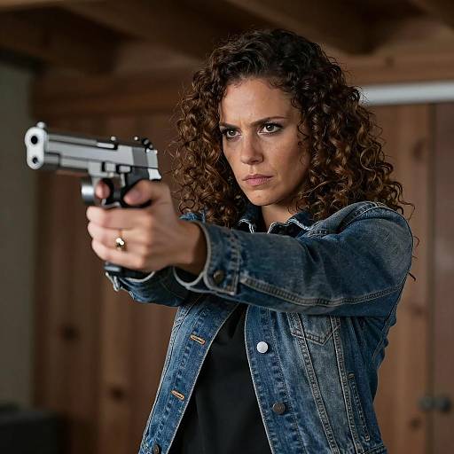 Woman Aiming Silver Handgun