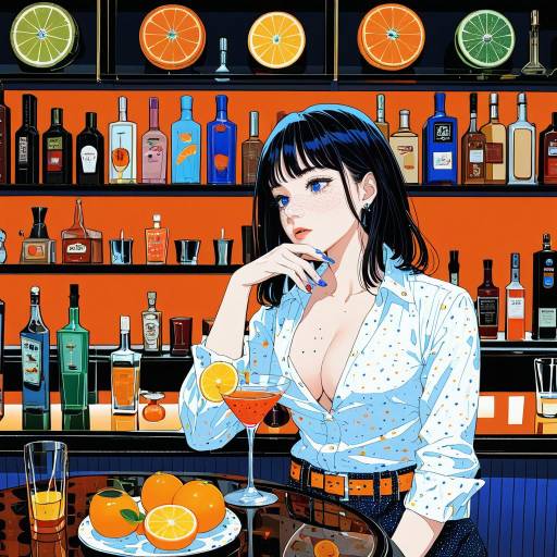 Stylish Woman in Bar with Orange Cocktail
