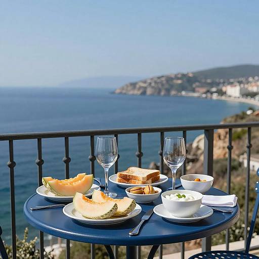 Serene Breakfast Setup by the Ocean