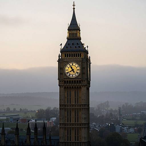 Misty Valley Clock Tower with Crows