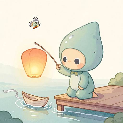 Whimsical Alien Releasing Lantern Boat