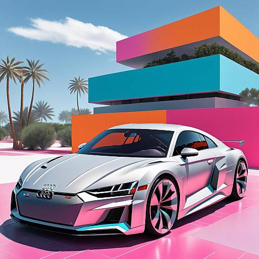 Silver Audi Sports Car with Vibrant Background