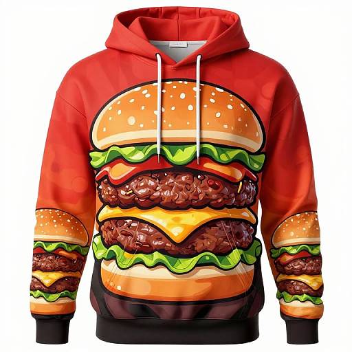 Vibrant 3D-Printed Hamburger Hoodie